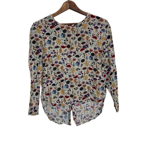 H&M Colorful Floral Back Button Down Long Sleeve Blouse Multicolor Size 2 - Picture 1 of 6